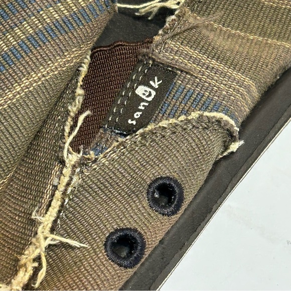 Sanuk Donny Dark Brown Vintage Denim Stripe Sidewalk Surfer Mens Size 9 - Picture 10 of 12